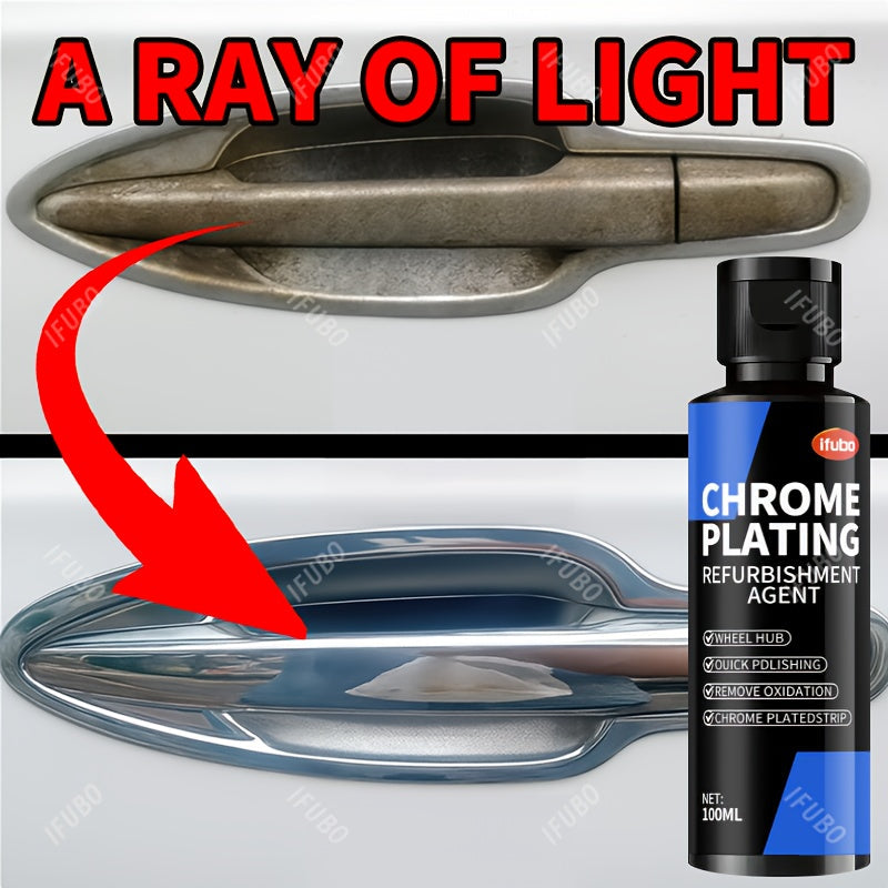 Chrome Polish Refurbishment Agent 3.38oz – Removes Oxidation & Restores Shine on Car Door Handles Window Trim Bumpers Wheels & Badges – Universal Chrome Cleaner & Repair Polish