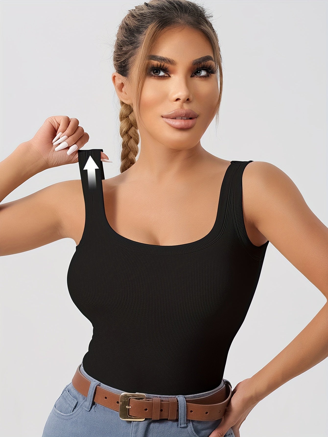 Women's Scoop Neck Tank Top Removable Chest Padding Slim Fit Casual Summer Sleeveless Top 8 Colors XS-XL Built-In Bra