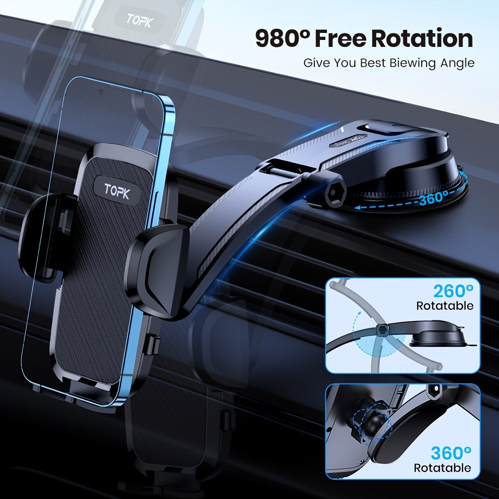 Car Phone Holder Mount – Upgraded 360° Rotation Dashboard & Windshield Cradle, Handsfree Universal Stand Compatible with iPhone 15 14 13, Samsung Galaxy, Android Phones | Velora