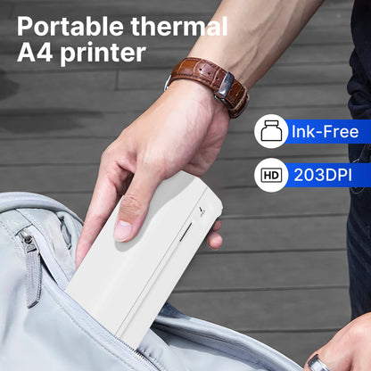 Portable Wireless Thermal Printer A4 Inkless – Compact Travel Printer for iPhone Android Laptop – Supports Letter Folding Roll & Tattoo Transfer Paper – Home Office School
