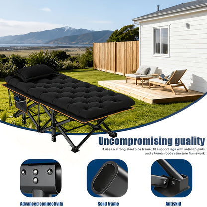 Heavy Duty Folding Camping Cot up to 700LBS – Extra Large 59"/75" Thickened Folding Bed with Mattress, Ergonomic Sturdy Frame, Portable Guest Bed & Patio Sofa for Camping, Hiking & Home Use – Black & Gray