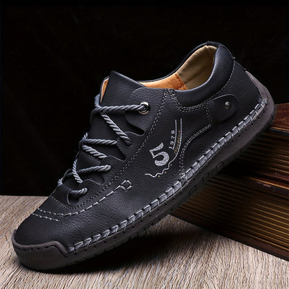 Men's Handmade Stitching Casual Sneakers – Flat Sole Lightweight Outdoor Walking Shoes in Black, Khaki, Blue, Military Green & Yellowish-Brown, Sizes US 7.5–12.5