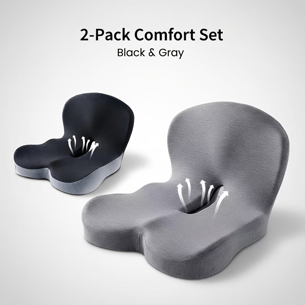 Ergonomic Memory Foam Seat Cushion with Back Support – Non-Slip Office Chair Gaming Chair Car Seat Pad for Hip & Tailbone Pain Relief, Long Sitting Comfort