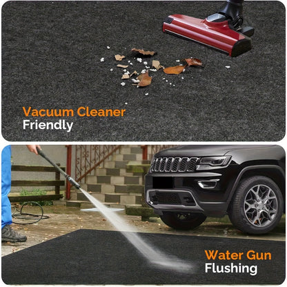 Heavy Duty Garage Floor Mat Extra Large Oil-Absorbing Non-Slip Waterproof Washable - 2.55mm Thick Rubber-Backed Felt Mat for Garage, Workshop, Driveway, Parking - Fits Cars, Trucks, SUVs, Motorcycles
