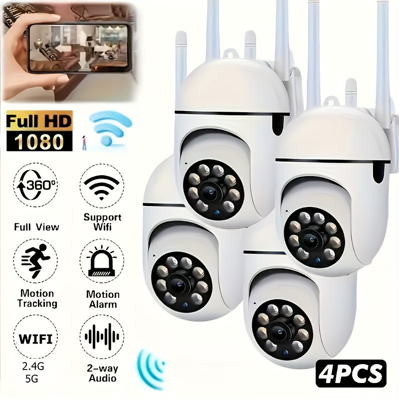 4-Pack 5G WiFi Security Camera 1080P – 360° PTZ Panorama Smart PIR Motion Detection Color Night Vision Two-Way Audio IP54 Weatherproof, Indoor Outdoor Home Surveillance with App Remote Viewing