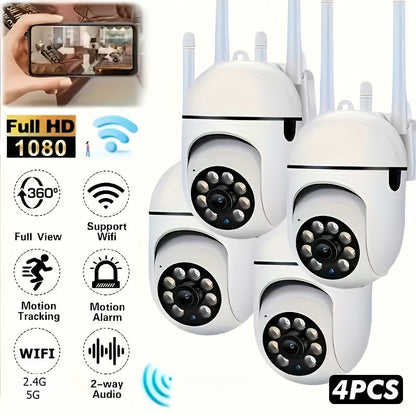 4-Pack 5G WiFi Security Camera 1080P – 360° PTZ Panorama Smart PIR Motion Detection Color Night Vision Two-Way Audio IP54 Weatherproof, Indoor Outdoor Home Surveillance with App Remote Viewing