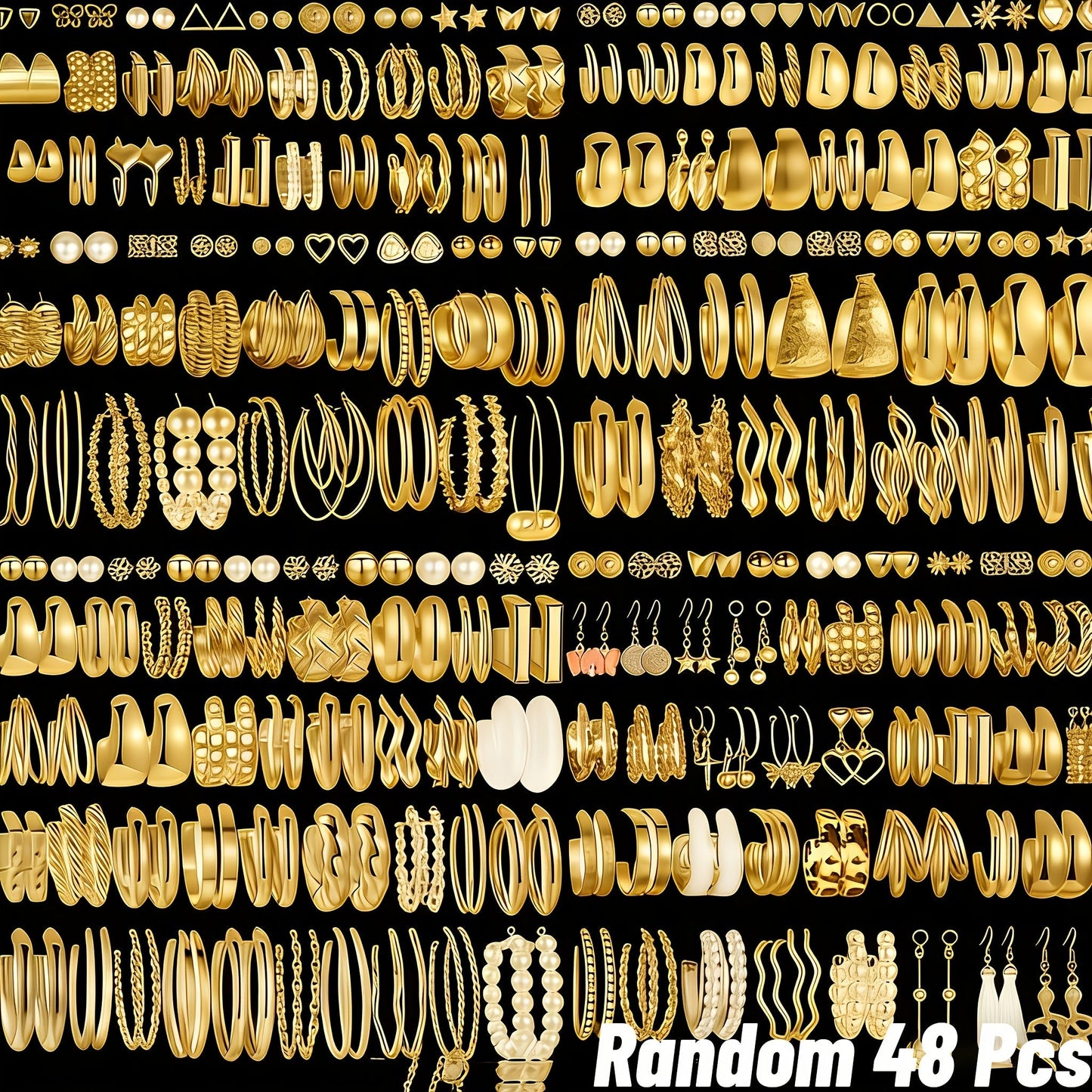 48 Pairs Boho Gold Tone Earring Set for Women – Assorted Minimalist Vintage Studs, Hoops & Dangles – Perfect for Casual, Parties, Holidays & Gifts