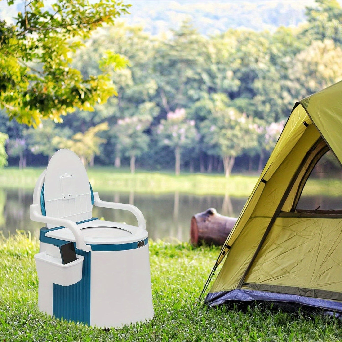 Portable Camping Toilet with Backrest & Handrails – 5 Gallon Detachable Bucket 350 lb Capacity Lightweight Commode for RV Boat Travel Camping
