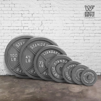 Cast Iron Weight Plates 2-Inch Olympic Solid Baked Enamel for Strength Training Powerlifting Bodybuilding Home Gym Barbell – 2.5 5 10 25 45 100LB CAPHAUS
