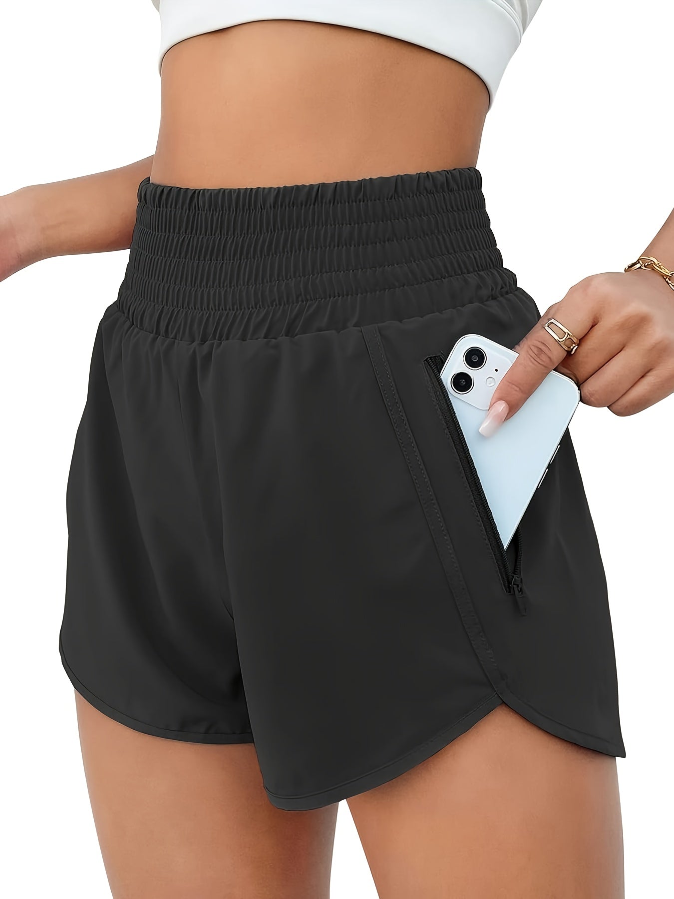 Women's High Waisted Running Shorts with Pockets, Elastic Workout Gym Shorts for Women, Non-Transparent Athletic Shorts for Training Yoga Fitness Summer, Sizes S-XXL, Khaki Grey Black Rose Red Green