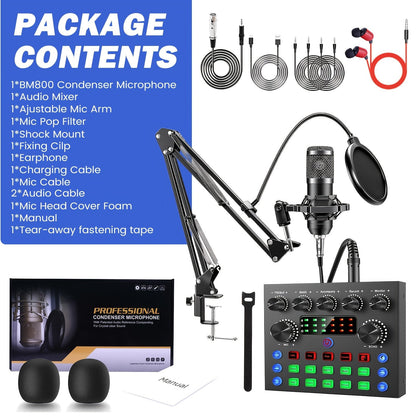 BM800 Condenser Microphone & Sound Card Recording Kit – Home Studio Bundle for Podcasting, Streaming, Voice Overs & Music, Compatible with PC, Smartphone & Tablet, Multiple Models Available