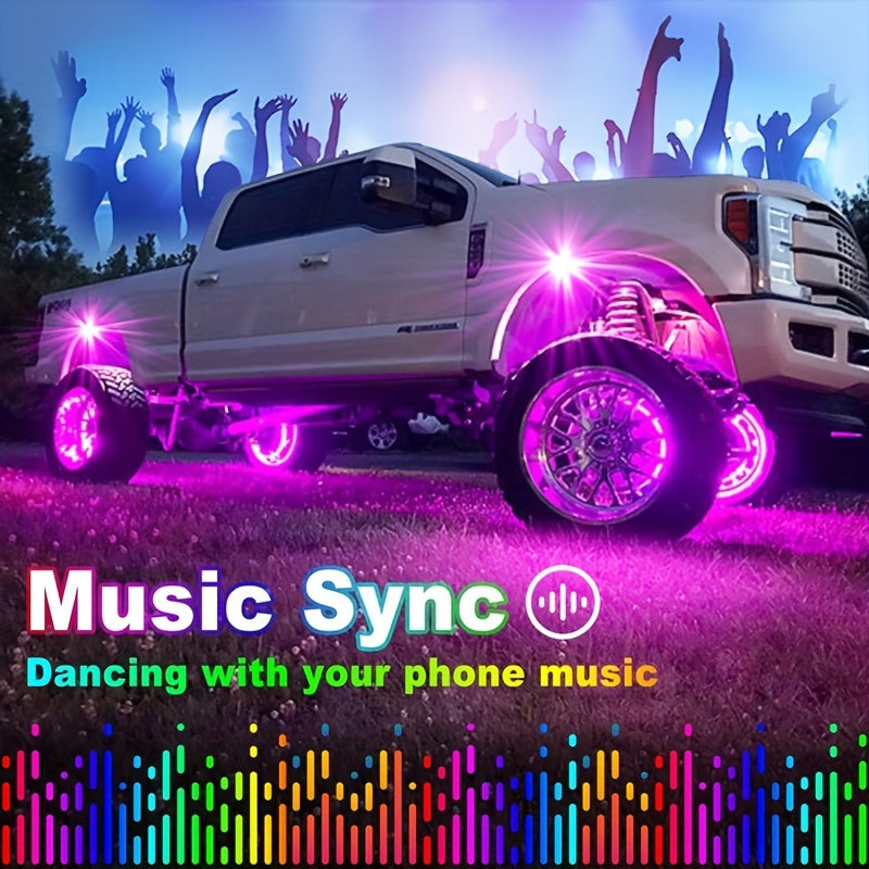 RGB LED Rock Light Kit for Trucks & Off-Road Vehicles - Sound Activated APP & Remote Dual Control, Multi-Color Underglow Chassis Neon Lights for Pickup Trucks, SUVs & 4x4, 4/6/8/10 Pod Options