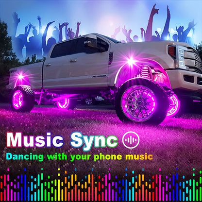 RGB LED Rock Light Kit for Trucks & Off-Road Vehicles - Sound Activated APP & Remote Dual Control, Multi-Color Underglow Chassis Neon Lights for Pickup Trucks, SUVs & 4x4, 4/6/8/10 Pod Options