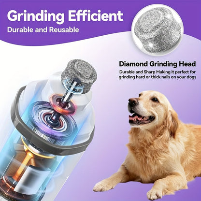 Quiet Dog Nail Grinder with LED Light – 3-Speed Rechargeable Electric Pet Nail Trimmer Kit, Painless Paw Grooming for Small Medium Large Dogs & Cats
