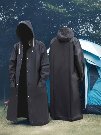 Hooded Raincoat for Men and Women Waterproof Adjustable Drawstring Full Length Loose Fit Rain Jacket for Cycling Hiking Fishing Outdoor Sports Minimalist Black Rain Coat Sizes L to XXXL