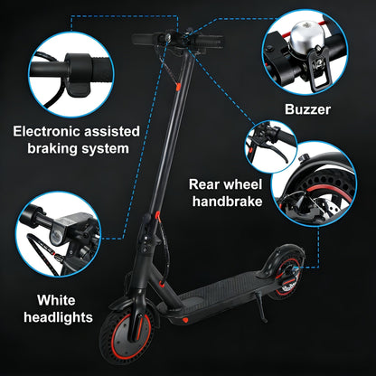 Foldable Electric Scooter for Adults 350W Motor 21-Mile Range App-Enabled 8.5 Inch Tires 3-Speed Modes LED Display Rear Brake Portable Urban Commuter E-Scooter Black