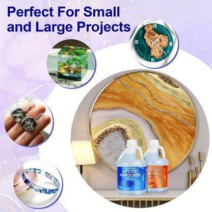 Clear Epoxy Resin Kit, No Yellowing No Bubble High Gloss Casting & Coating Resin with Mixing Tools & Gloves, 1:1 Ratio Art Resin for Jewelry Making, Countertops, River Tables, Coasters & DIY Crafts