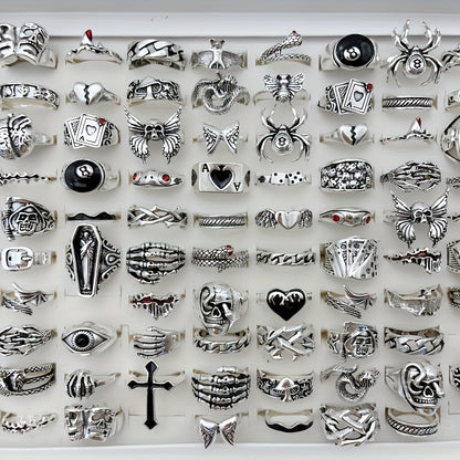 24pcs Retro Punk Ring Set for Women Men – Dark Style Spider Skull Cross Vintage Gothic Rings, Adjustable Stackable Jewelry for Daily Wear, Party, Halloween & Gift