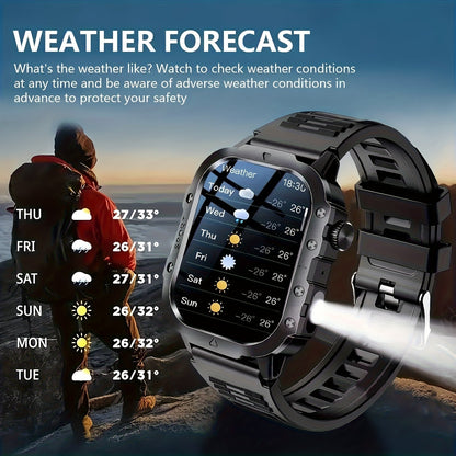 Outdoor Smart Watch with Built-In LED Flashlight, 2.01" Large HD Screen Rugged Fitness Tracker with Sports Modes & Message Reminders for Android & iPhone