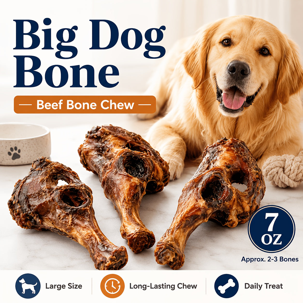 Long-Lasting Beef Bone Dog Chews Large Beef Flavor Chew Bones for Medium and Large Dogs Natural Daily Reward Treats for Indoor and Outdoor Snack Time Pet Dental Chews