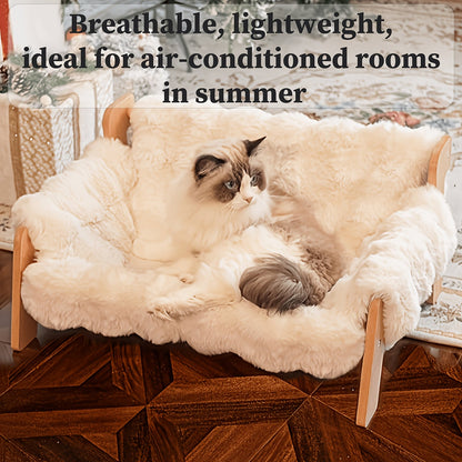 Elevated Pet Sofa Bed Solid Wood Dog Cat Lounge Chair with Bamboo Mat Modern Pet Furniture for Small Medium Dogs Cats Sturdy Stylish Gray White