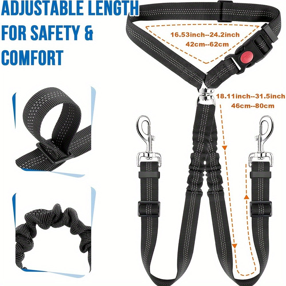 Dual Dog Car Seat Belt for 2 Dogs No-Tangle Headrest Restraint Adjustable Bungee Pet Safety Harness for Small Medium Large Dogs Car Travel