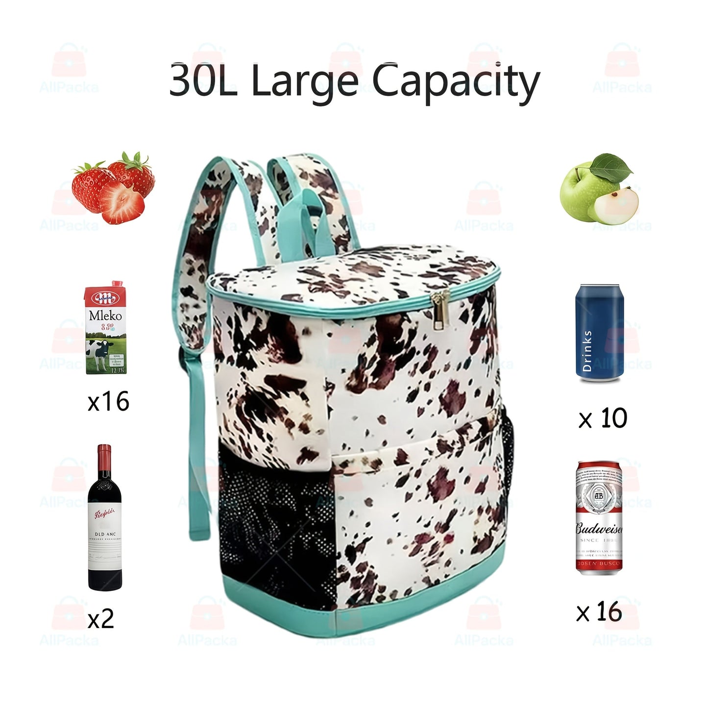 Insulated Cooler Backpack 30 Can Leopard Print with Mesh Pockets & Adjustable Straps - Leakproof Nylon Cooler Bag for Beach Camping Picnic Hiking Travel Daily Use