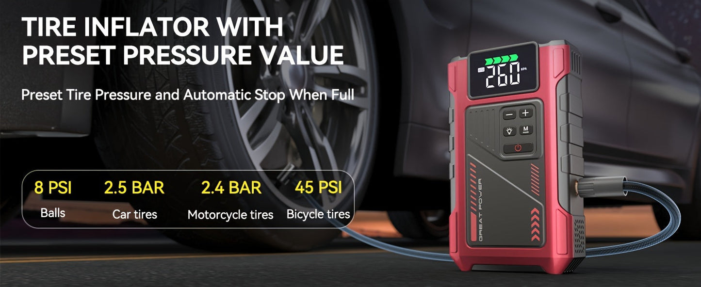 5-in-1 Jump Starter with Air Compressor 5000A Peak – 150 PSI Tire Inflator, 12V Car Battery Jump Pack for Gas & Diesel, Smart Cables & Battery Charger