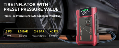 5-in-1 Jump Starter with Air Compressor 5000A Peak – 150 PSI Tire Inflator, 12V Car Battery Jump Pack for Gas & Diesel, Smart Cables & Battery Charger