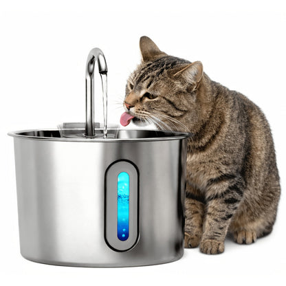 Cat Water Fountain 74oz Stainless Steel - Ultra Quiet USB Pump, Faucet Flow, 3-Stage Filter & Visual Water Level Window, Automatic Pet Water Fountain for Cats & Small Dogs Indoor