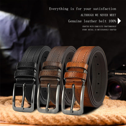 3Pcs Men's Leather Belt Set with Gift Box 1.25 Inch Adjustable Trim to Fit Dress Casual Jeans Classic Belt for Men Christmas Thanksgiving Gift
