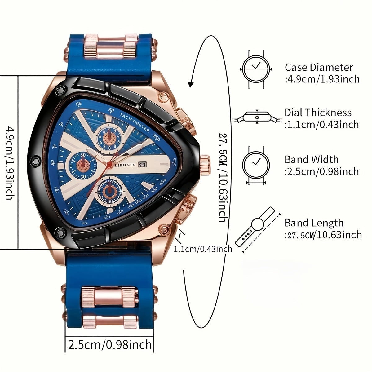 3pcs Men's Quartz Watch Set – Silicone Strap Date Display Triangular Dial, Fashion Sport Casual Wrist Watches for Men, Ideal Birthday Anniversary Gift Set