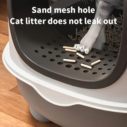 Covered Cat Litter Box with Scoop – Spacious Fully Enclosed Spill-Proof Design, Easy to Clean & Store, Ideal for Small to Medium Cats, Available in Gray Purple & Blue