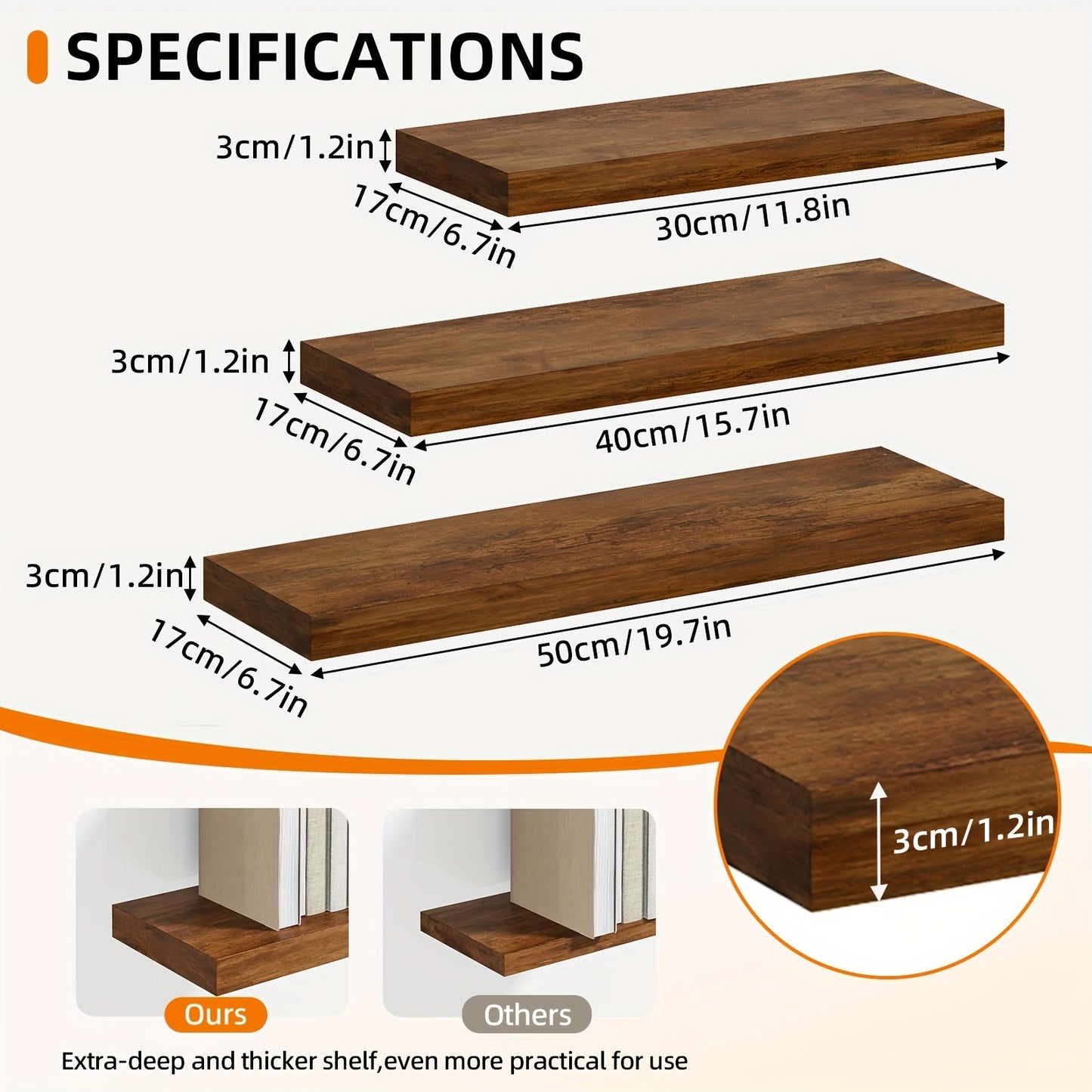 Floating Wall Shelves Wood 2/4/6 Pack 15.7 19.7 22 Inch Wall Mounted Shelves for Living Room Kitchen Bathroom Bedroom Holds 30 lbs Walnut Brown White Black Gray Home Decor Storage