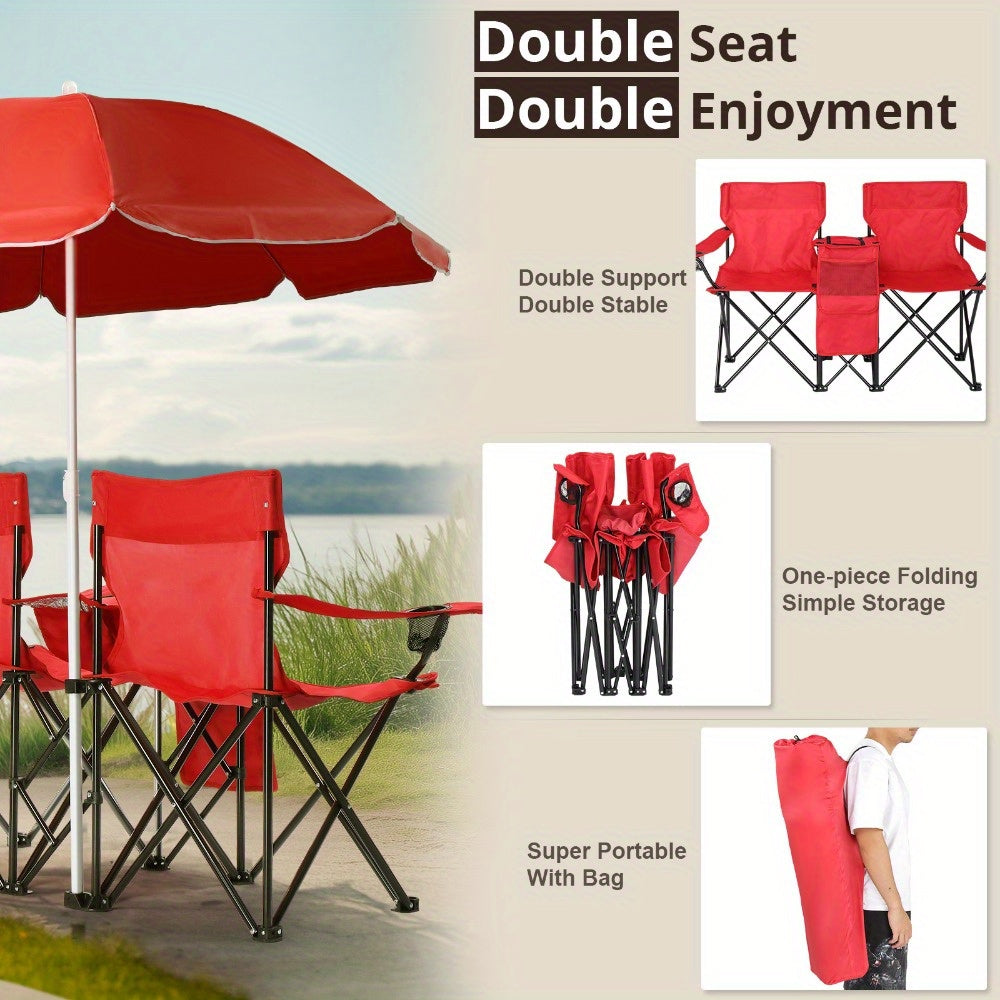 Folding Outdoor Fishing Chair with Sun Umbrella Iron Alloy Frame Oxford Fabric 187 Lb Capacity Portable Beach Patio Camping Chair with Storage Bag Red Black Grey Blue Coconut Pineapple Pattern