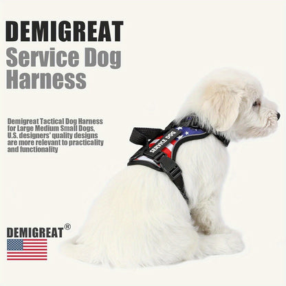 No-Pull Dog Harness Set Reflective Vest with 5 Patches – Adjustable Soft Oxford Mesh Service Dog Harness Front & Back Clip for Small Medium Large Dogs XS to XL