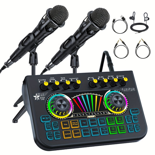 Microphone Mixer Bundle Kit for Podcast Recording Studio – Audio Mixer with Mic Stand, Sound Card, Streaming & Karaoke Setup for PC Phone Gaming