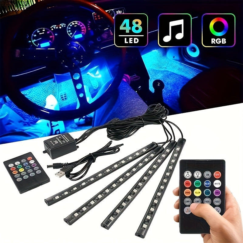 Car LED Neon Interior Light Strips USB Powered – High Brightness Automotive Ambient Lighting Kit, Foot Well Neon Accent Lights, Interior Mood Lights