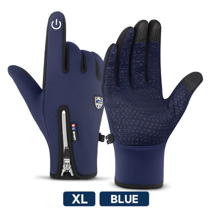 Windproof Waterproof Winter Sports Gloves with Touchscreen & Anti-Slip Grip – Warm Cycling Skiing Gloves for Men & Women, 100% Polyester, Zipper Closure, Sizes M-XL