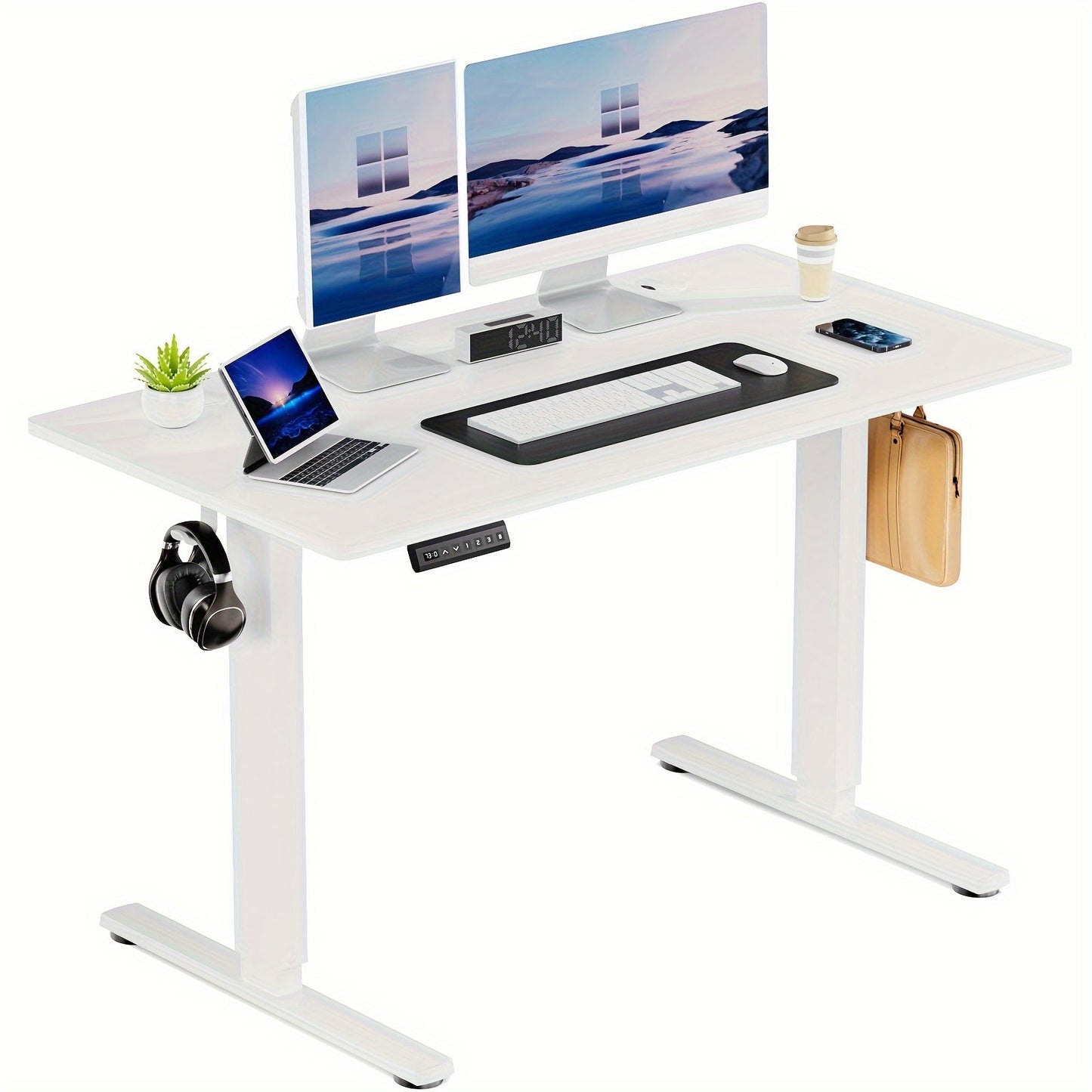 63 Inch Electric Standing Desk – Height Adjustable Sit-Stand PC Workstation with Wood Desktop, Home Office, Bedroom & Gaming Room Computer Work Table for Small Spaces