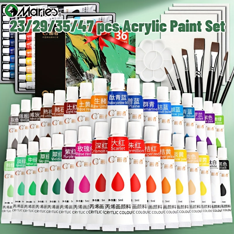 Acrylic Paint Set 36 Colors with 7 Brushes Palette 3 Blank Canvases for Canvas Rock Wood Wall Ceramic Art Adults Students Hobby Birthday Easter Gift