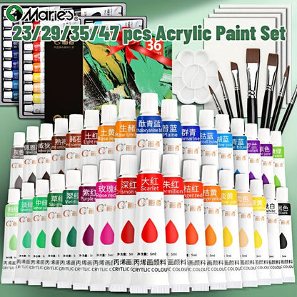 Acrylic Paint Set 36 Colors with 7 Brushes Palette 3 Blank Canvases for Canvas Rock Wood Wall Ceramic Art Adults Students Hobby Birthday Easter Gift