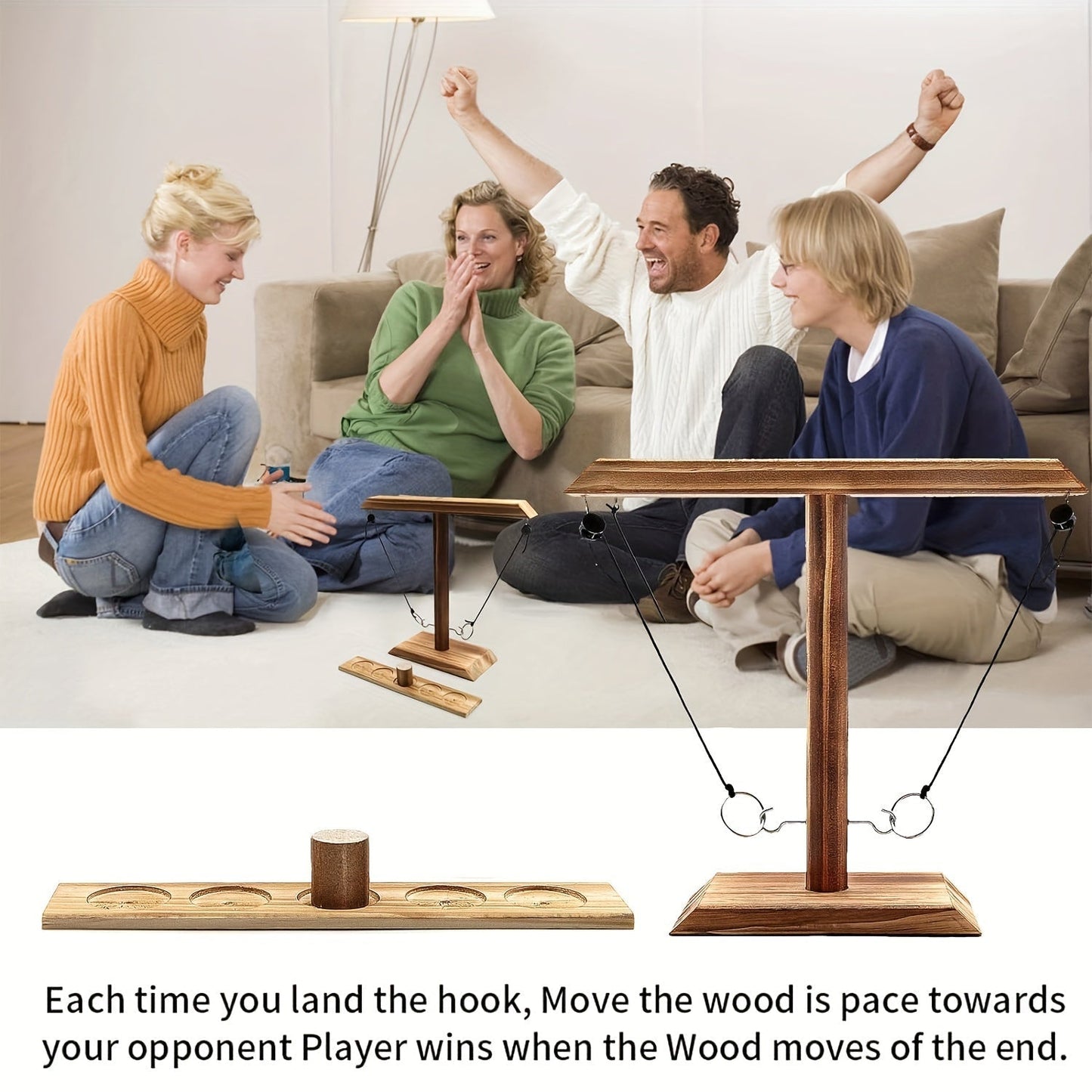 Wooden Ring Toss Game Set for Adults & Kids - Indoor Outdoor Hook & Ring Party Game, Easy Assembly Natural Wood Design, Fun Bar Backyard Family Game Night Gift