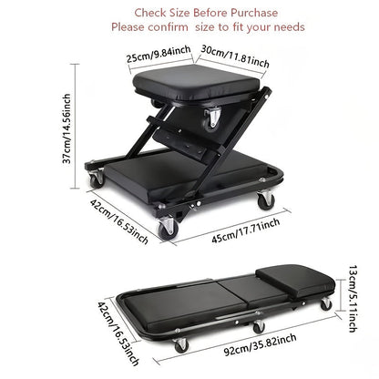 Mechanic Creeper Stool Z-Shape | Foldable 3-in-1 Crawler, Non-Foldable & Sliding Stool | 300LB Capacity, 6 Swivel Casters, Thick Padded Cushion – Garage Rolling Seat, Gift for Men – Red & Grey