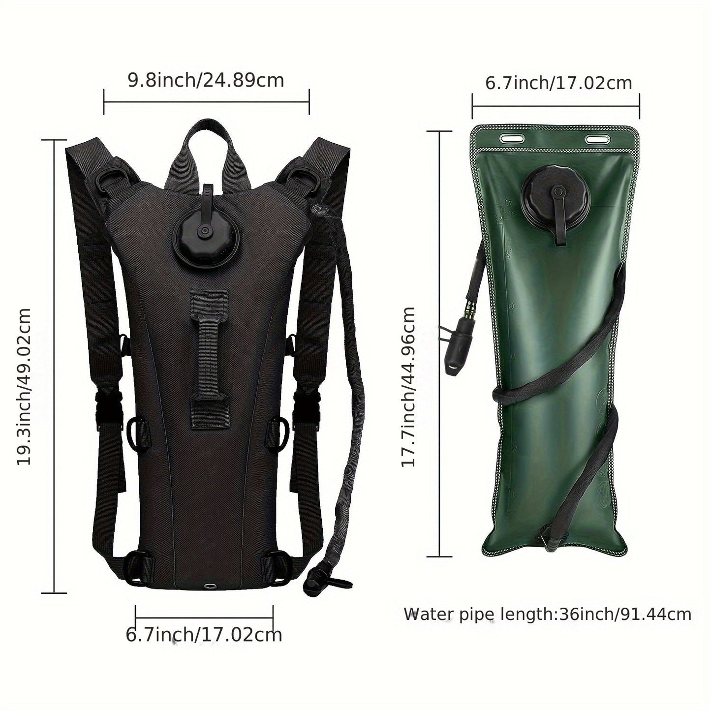 Hydration Backpack with 3L Water Bladder – Nylon Hiking Pack with Included Water Bag for Camping, Trail Running & Outdoor Adventures, Available in Khaki, Green, Camo & Camo Gray