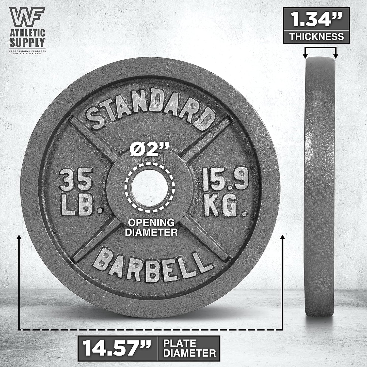 Cast Iron Weight Plates 2-Inch Olympic Solid Baked Enamel for Strength Training Powerlifting Bodybuilding Home Gym Barbell – 2.5 5 10 25 45 100LB CAPHAUS