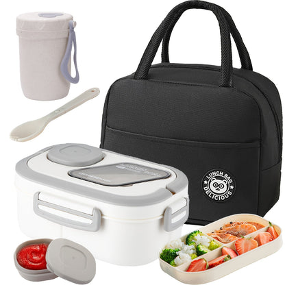 2-Layer Bento Lunch Box Set with Cup & Insulated Lunch Bag – Multi-Grid Leakproof Food Container for School, Office & Picnic, Choose Salad, Coffee, Milk or Soup Cup, Pink Green Blue White