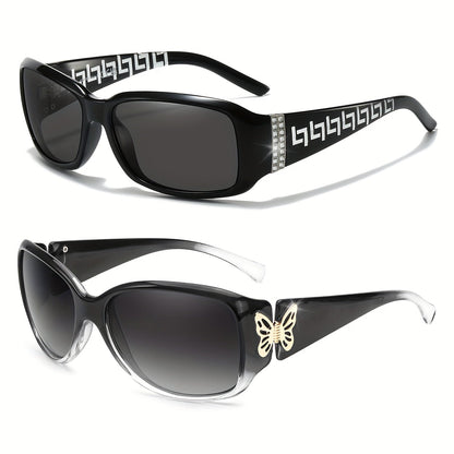 2PCS Women's Polarized Sunglasses UV400 – Butterfly & Heart Wrap-Around Jackie-O Style Trendy Fashion Eyewear for Driving, Beach & Outdoor, Multiple Colors Available