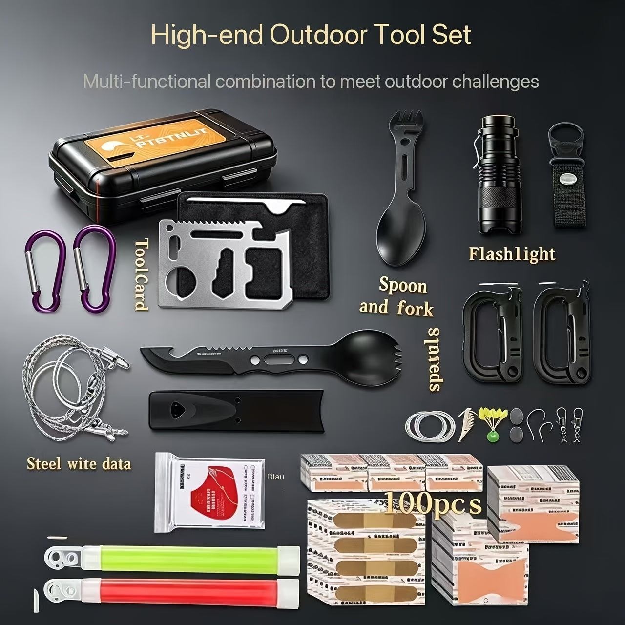Survival Kit for Men 12 to 115 Piece Emergency Gear Set Flint Fire Starter Multi-Tool – Camping Hiking Hunting Fishing Outdoor Gift for Dad Husband Boyfriend