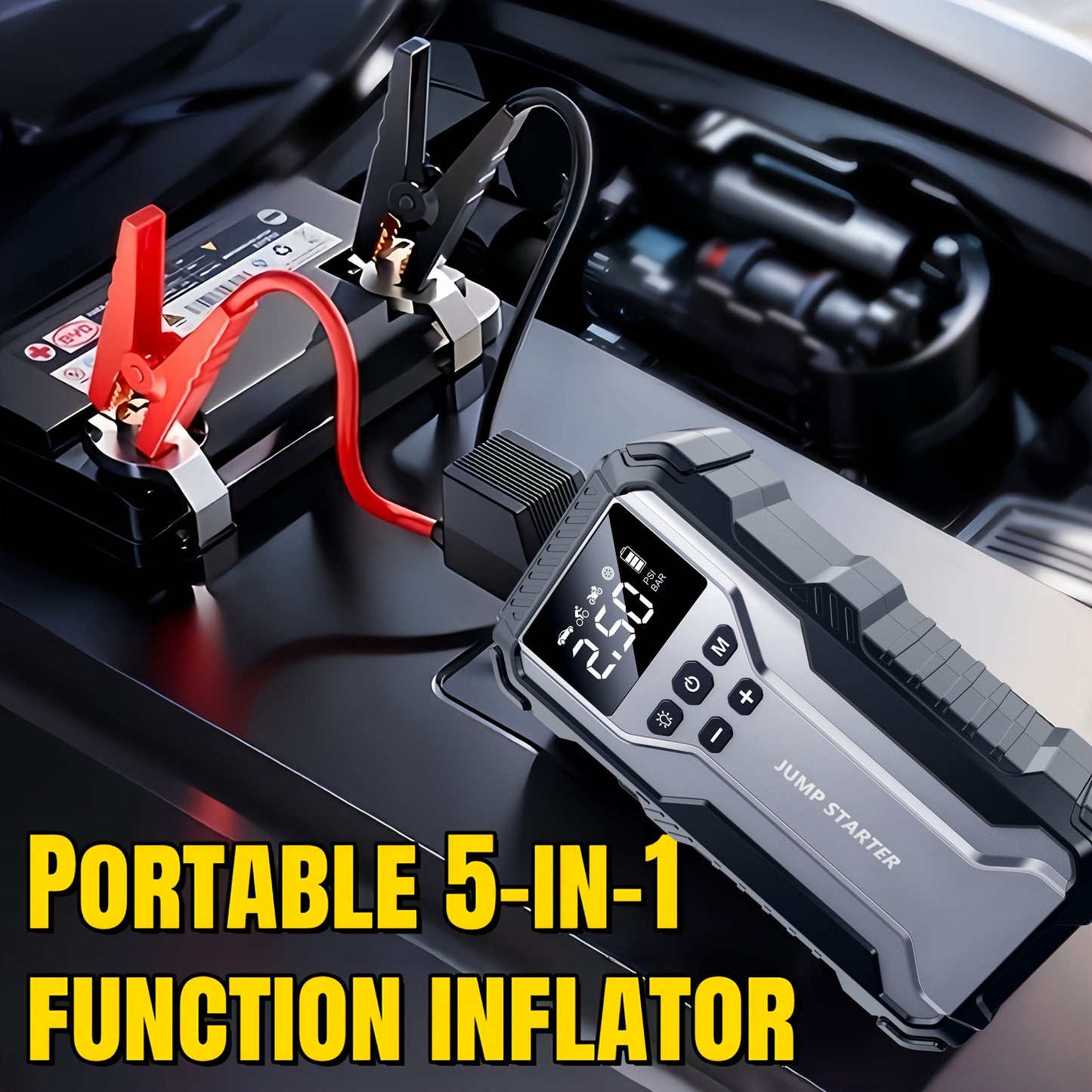 Portable Car Jump Starter Kit 12V Multi-Function Battery Booster LED Flashlight SOS Rescue Light Air Pump for Cars Trucks SUVs Emergency Roadside Power